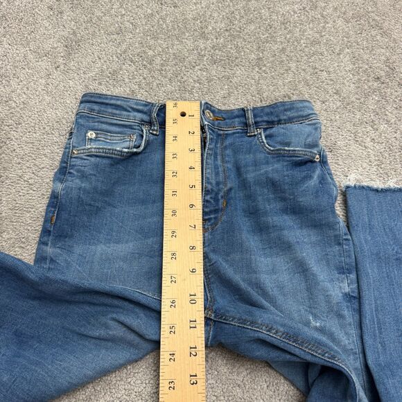 Zara High Waist Skinny Denim Jeans Womens 4 Sunrise Blue Distressed Hem 24x28 - Picture 12 of 15